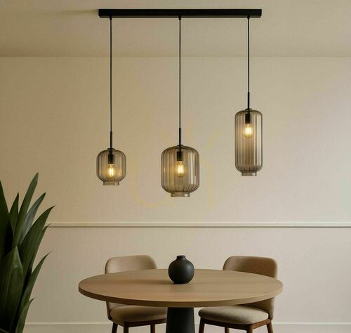 Kontrollera Ljuskrona s.luce Velo 3-ljus transparent glas metall E27 för matsal