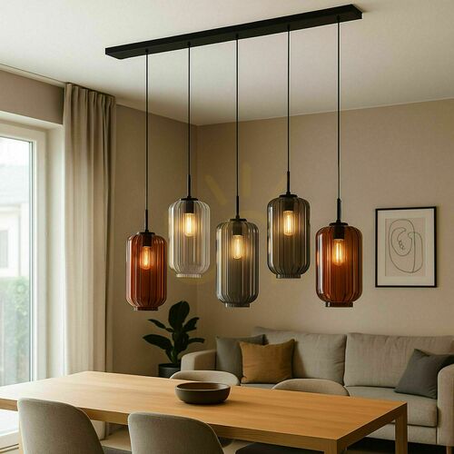 Kontrollera Ljuskrona s.luce Velo brun glas metall 5 ljuskällor 160 cm Ø18 cm
