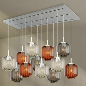 Pendellampa s.luce Velo 12 ljus 200 cm, rökfärgat glas Ø20 cm, vit takkopp small 9