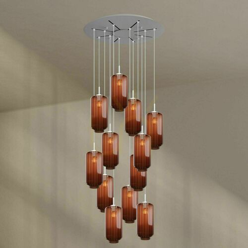 Kontrollera Ljuskrona s.luce Velo brun glas metall 12 lampor Ø 80 cm