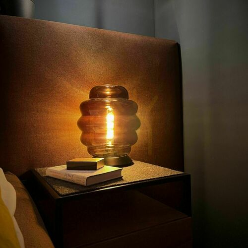 Kontrollera s.luce Echos bordslampa i brunt glas, E27, höjd 31 cm