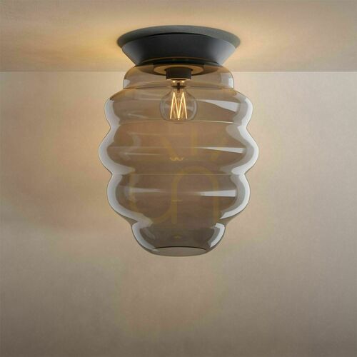 Kontrollera Plafond s.luce Echos i glas och metall svart E27 Ø25 cm