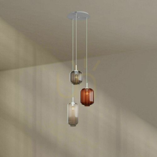 Kontrollera s.luce Velo 194420 pendellampa, 3×E27, takkopp Ø 40 cm, skärmar Ø 18/20/25 cm, brunt, klart och rökt glas, vit upphängning