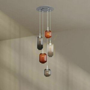 Pendellampa s.luce Velo 5 ljus, brunt glas, vit upphängning, takkupa Ø 60 cm, E27 small 10