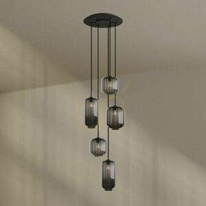 Pendellampa s.luce Velo 5 ljus, brunt glas, vit upphängning, takkupa Ø 60 cm, E27 small 3