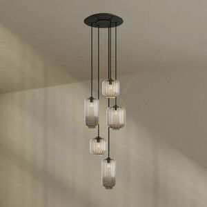 Pendellampa s.luce Velo 5 ljus, brunt glas, vit upphängning, takkupa Ø 60 cm, E27 small 4
