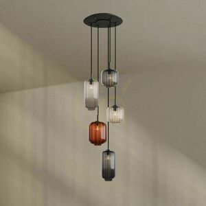 Pendellampa s.luce Velo 5 ljus, brunt glas, vit upphängning, takkupa Ø 60 cm, E27 small 5