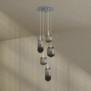 Pendellampa s.luce Velo 5 ljus, brunt glas, vit upphängning, takkupa Ø 60 cm, E27 small 8
