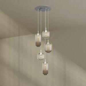 Pendellampa s.luce Velo 5 ljus, brunt glas, vit upphängning, takkupa Ø 60 cm, E27 small 9