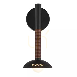Arden LED-vägglampa – 1 ljuskälla – matt svart, valnötsfanér, Elstead small 1