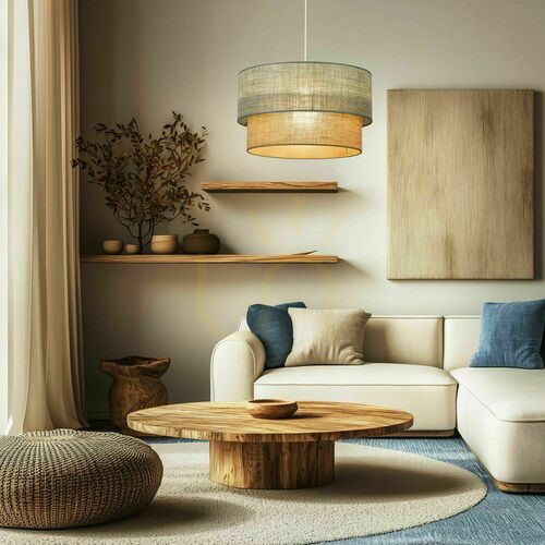 Kontrollera TK-Lighting DUO 10900 pendellampa med jute, grön och brun, 45 cm, 1×E27
