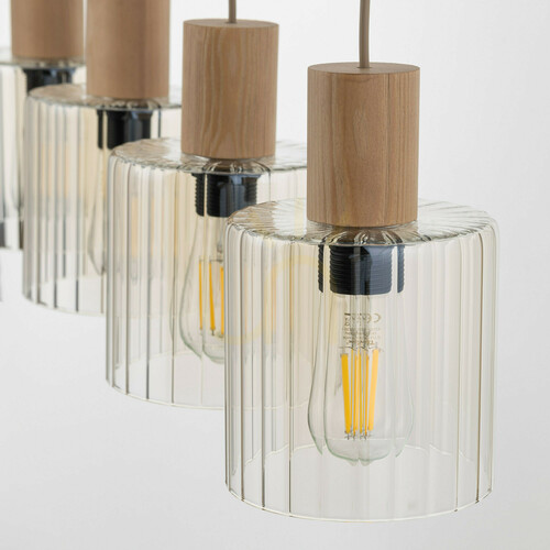 Kontrollera TK-Lighting SIERRA WOOD 11802 pendellampa, 4×E27, konjaksfärgat glas