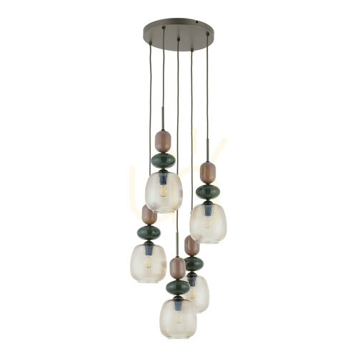 Kontrollera Zen New Brown Botti Cognac taklampa, 5 Xe14, cirkelformad