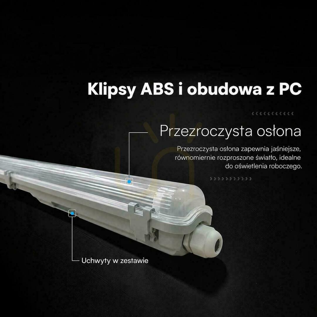 Display V-TAC LED-armatur med hermetisk konstruktion för 2 st. 150 cm långa lysrör, IP65, PC+ABS, VT-121002 V-TAC LED-armatur med hermetisk konstruktion för 2 st. 150 cm långa lysrör, IP65, PC+ABS, VT-121002