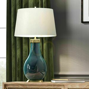 Havering bordslampa - turkos keramik, elfenbensfärgad skärm Quintiesse small 2