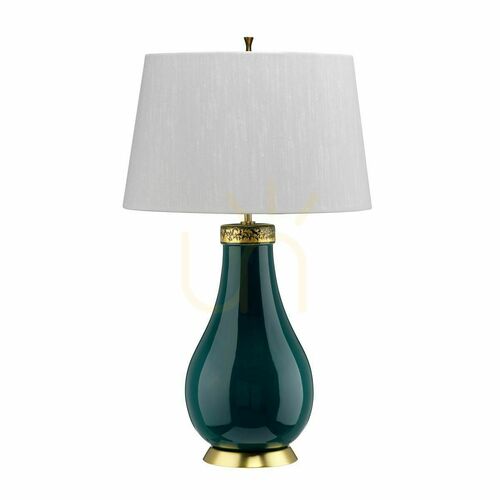 Kontrollera Havering bordslampa - turkos keramik, elfenbensfärgad skärm Quintiesse