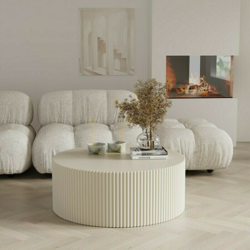 Utsikt RYU soffbord, 90 cm, gråbeige, med räfflor från Nova Nook RYU soffbord, 90 cm, gråbeige, med räfflor från Nova Nook