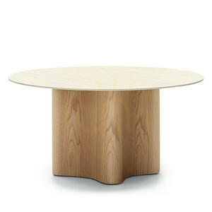 Nova Nook LESUND soffbord 90 cm, sintrad sten med travertinlook, ekfanér small 0