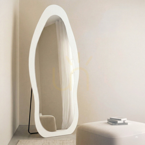 Kontrollera MIRAM golvspegel med LED-belysning, 63 x 160 cm, oregelbunden form, vit Nova Nook