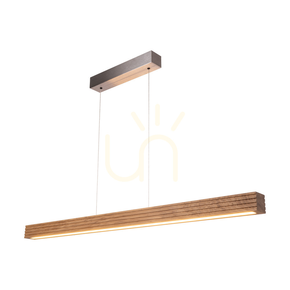 Utsikt Riflet taklampa, oljad ek/matt nickel, 3xLED, 47 W, belysning uppåt och nedåt, 120 cm Riflet taklampa, oljad ek/matt nickel, 3xLED, 47 W, belysning uppåt och nedåt, 120 cm