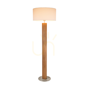 Riflet golvlampa, oljad ek/matt nickel, vit lampskärm, 1xE27, Ø50 cm small 1