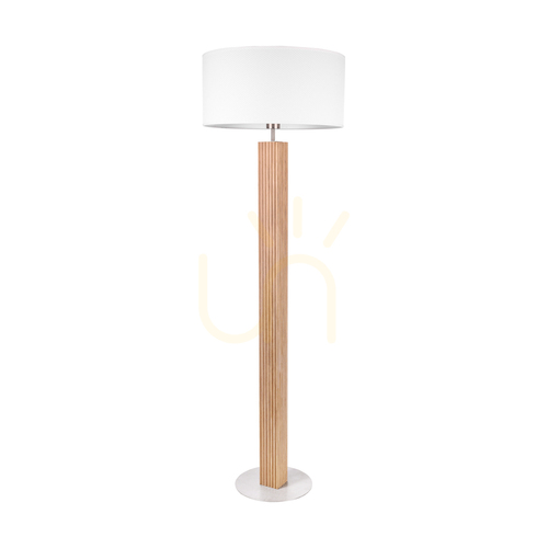 Kontrollera Riflet golvlampa, oljad ek/matt nickel, vit lampskärm, 1xE27, Ø50 cm