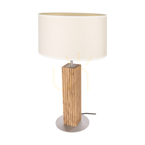 Kontrollera Riflet bordslampa, oljad ek/matt nickel, krämfärgad och silverfärgad lampskärm, 1xE27, 36 cm