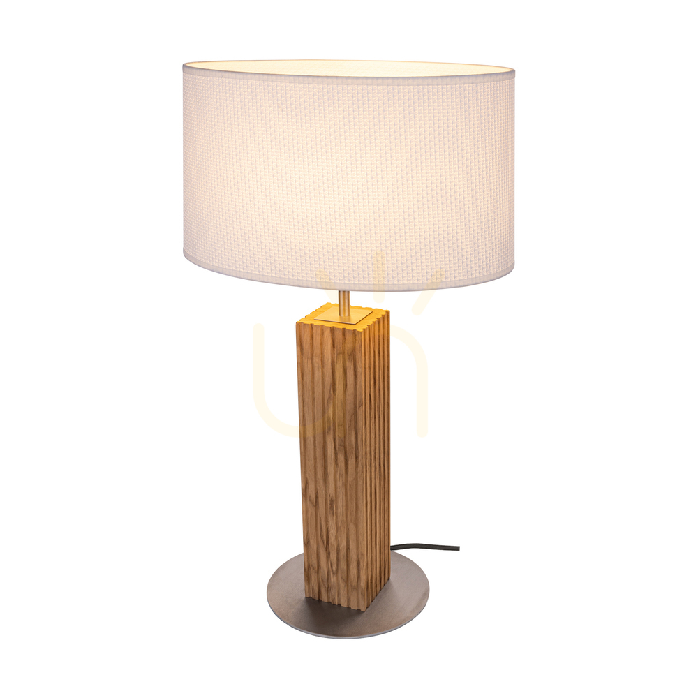 Utsikt Riflet bordslampa, oljad ek/matt nickel, vit lampskärm, 1xE27, 36 cm Riflet bordslampa, oljad ek/matt nickel, vit lampskärm, 1xE27, 36 cm
