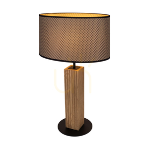 Riflet bordslampa, oljad ek/svart, brun-svart-guldfärgad lampskärm, 1xE27, 36 cm small 1