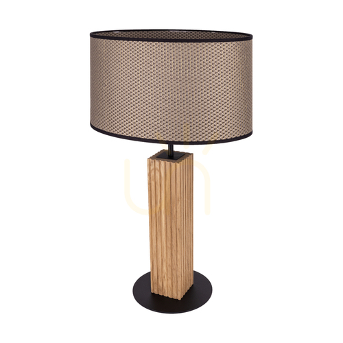Kontrollera Riflet bordslampa, oljad ek/svart, brun-svart-guldfärgad lampskärm, 1xE27, 36 cm