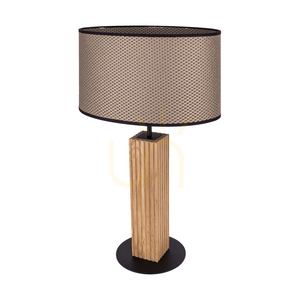 Riflet bordslampa, oljad ek/svart, brun-svart-guldfärgad lampskärm, 1xE27, 36 cm small 0