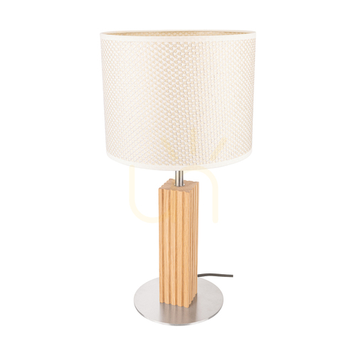 Kontrollera Riflet bordslampa, oljad ek/matt nickel, krämfärgad och silverfärgad lampskärm, 1xE27, Ø22 cm