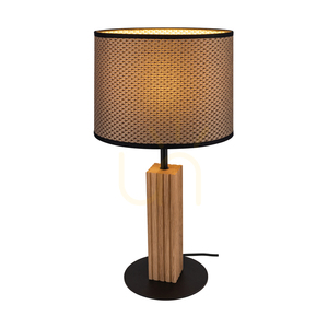 Riflet bordslampa, oljad ek/svart, brun-svart-guldfärgad lampskärm, 1xE27, Ø22 cm small 1