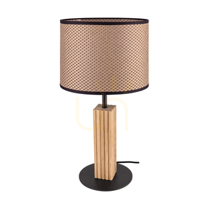 Riflet bordslampa, oljad ek/svart, brun-svart-guldfärgad lampskärm, 1xE27, Ø22 cm small 0