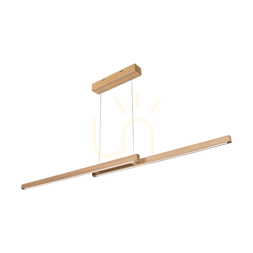 Kontrollera Smal CCT-pendellampa i oljebehandlad ek, 2xLED, 34,3 W, belysning uppåt och nedåt, 150 cm