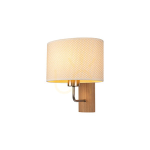 Mercedes vägglampa, oljad ek/matt nickel, krämfärgad och silverfärgad lampskärm, 1xE27, 25 cm small 1