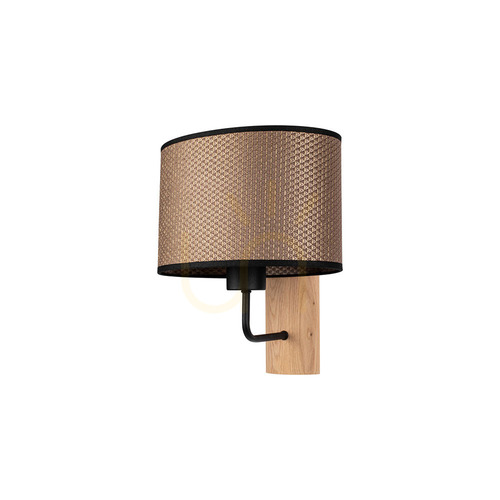 Kontrollera Mercedes vägglampa, oljad ek/svart, lampskärm i brunt-svart-guld, 1xE27, 25 cm