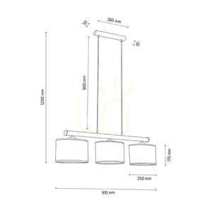 Mercedes taklampa, oljad ek/matt nickel, vit skärm, 3xE27, 91 cm small 4