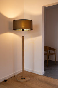 Mercedes golvlampa, oljad ek/svart, lampskärm i brunt-svart-guld, 1xE27, 52 cm small 4