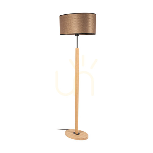 Kontrollera Mercedes golvlampa, oljad ek/svart, lampskärm i brunt-svart-guld, 1xE27, 52 cm