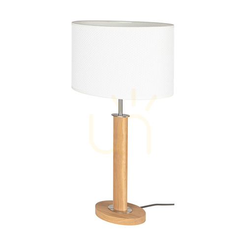 Kontrollera Mercedes bordslampa, oljad ek/matt nickel, vit lampskärm, 1xE27, 36 cm