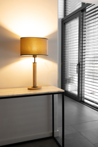 Mercedes bordslampa, oljad ek/svart, lampskärm i brunt-svart-guld, 1xE27, 36 cm small 4
