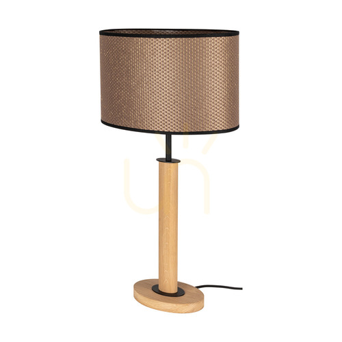 Kontrollera Mercedes bordslampa, oljad ek/svart, lampskärm i brunt-svart-guld, 1xE27, 36 cm
