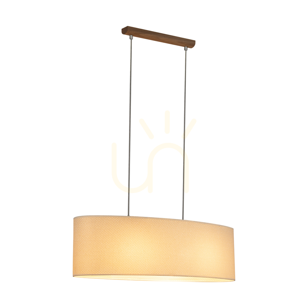 Utsikt Mercedes taklampa, oljad ek, krämfärgad och silverfärgad lampskärm, 2xE27, 80 cm Mercedes taklampa, oljad ek, krämfärgad och silverfärgad lampskärm, 2xE27, 80 cm