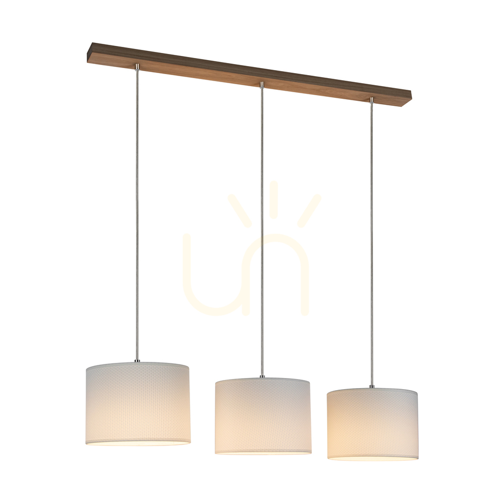 Utsikt Mercedes taklampa, oljad ek, vit skärm, 3xE27, 100 cm Mercedes taklampa, oljad ek, vit skärm, 3xE27, 100 cm