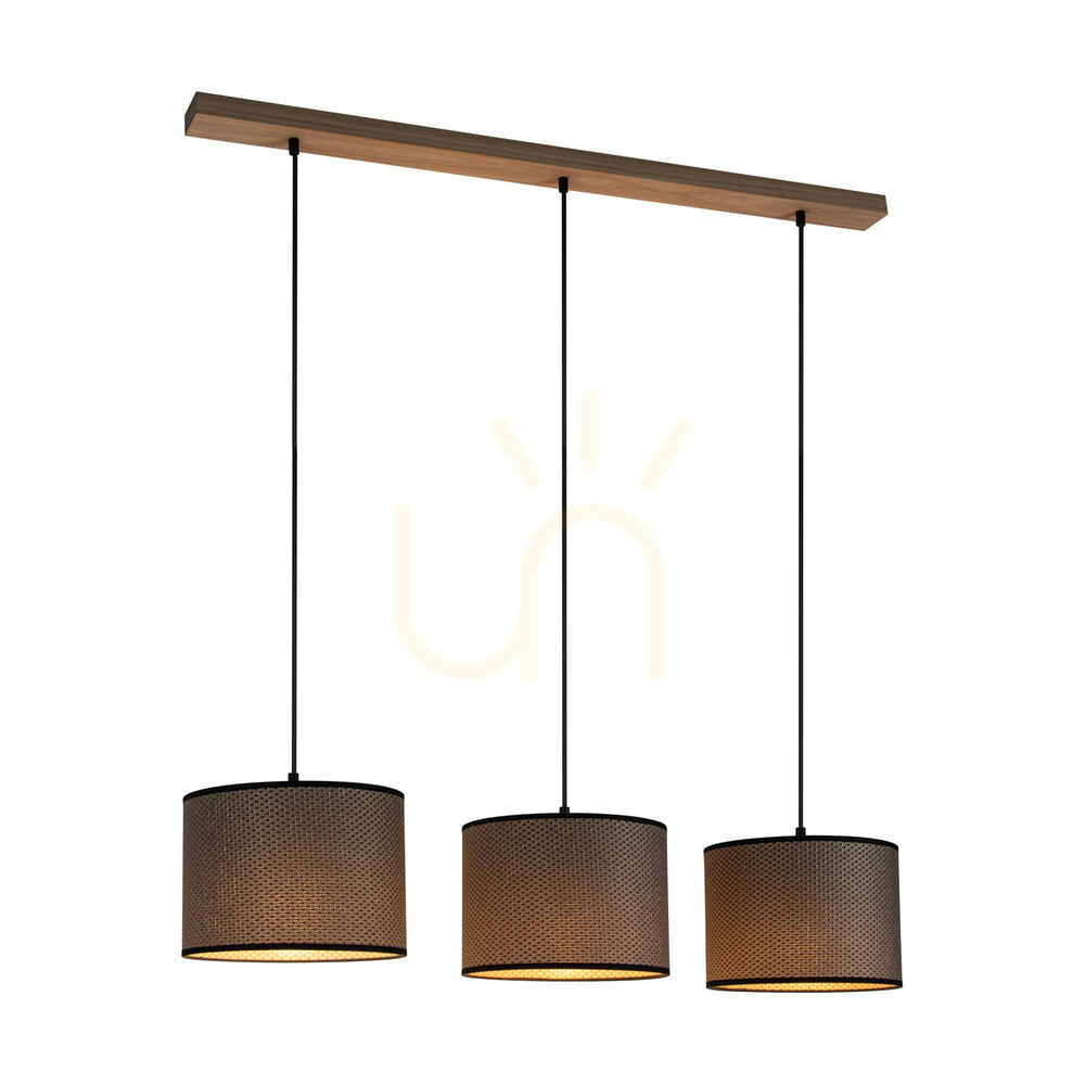 Utsikt Mercedes taklampa, oljad ek, brun-svart-guldfärgad lampskärm, 3xE27, 100 cm Mercedes taklampa, oljad ek, brun-svart-guldfärgad lampskärm, 3xE27, 100 cm