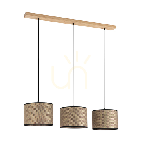 Kontrollera Mercedes taklampa, oljad ek, brun-svart-guldfärgad lampskärm, 3xE27, 100 cm