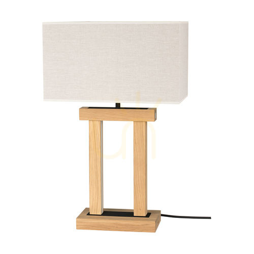 Kontrollera Hakon bordslampa, oljad ek/svart, beige lampskärm, 1xE27 + 2xLED 40 W, 35 cm