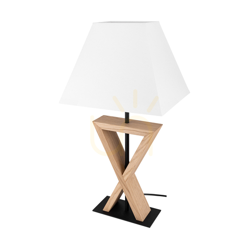 Kontrollera Logan bordslampa, oljad ek/svart, vit lampskärm, 1xE27, 30 cm