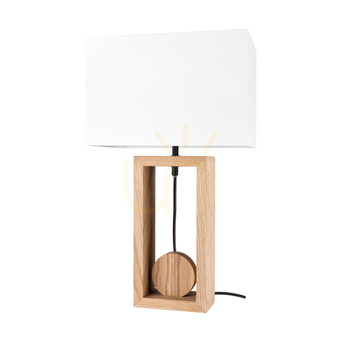 Kontrollera Logan bordslampa, oljad ek/svart, vit lampskärm, 1xE27, 30 cm